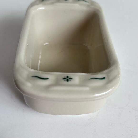 Longaberger Woven Traditions Cream and Green Trim Small Loaf Pan 4” - Picture 4 of 5
